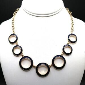 Vintage Enamel Loop Chain Choker Necklace, Black or Dark Blue Enamel, 20 Inches